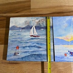 Lot of 2 Watercolor Seascape Sailboats Artwork SIGNED Denise Jackson 8″