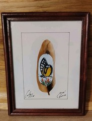 Hand Painted Bird Feather Butterfly Costa Rican Folk Art Signed Jose Garro