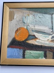 CHRISTOPHER NAYLOR PAINTING VINTAGE ABSTRACT CUBIST STILL LIFE TEA POT W ORANGE