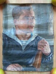 Vintag Painting Portrait Soldier USSR Socialist realism fleet Navy Military 1945