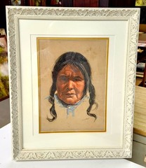 Original Hopi Indian Portrait Gaell Lindstrom (1919-2009) Framed Signed Listed