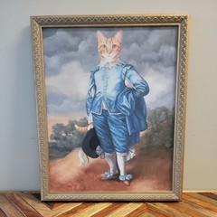Carol Lew „Blue cat of Meowsborough“, Painting on Canvas 16″x20” Blue Suit