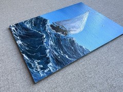 Stormy Sea Sailboat Oil Painting, Original Impasto Ocean Art, Nautical Seascape