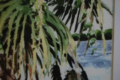 Vintage 1997 Framed Signed Diane Lary Watercolor Painting „Flamingo Palm“ 8X11