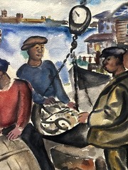 Antique New Jersey Painting Black Fisherman Fish Market Maurice Bilton Rare