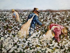 Folk Art Cotton Picking Oil Painting Painting Cotton Field