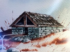 Vintage Watercolor Painting Wood Frame Landscape American Signed