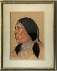 ANTQUE NATIVE AMERICAN PORTRAIT PAINTING OLD SOUTHWEST INDIAN NAVAJO APACHE
