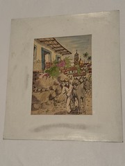 Vintage Water Colour Art Painting Drawing Historical Latin American Theme Signed