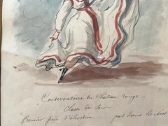 Original French Watercolor Painting Woman Dancing Can-Can Chateau Rouge France