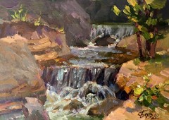 Oil Painting Mountain Waterfall Batrakov V. Unframe Original Home Decor nAAA2385