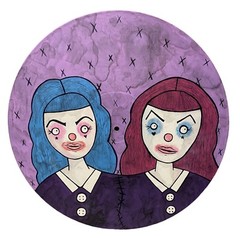 Original Painting Conjoined Clown twins Ooak Art Clowns On Vinyl Record Oddity