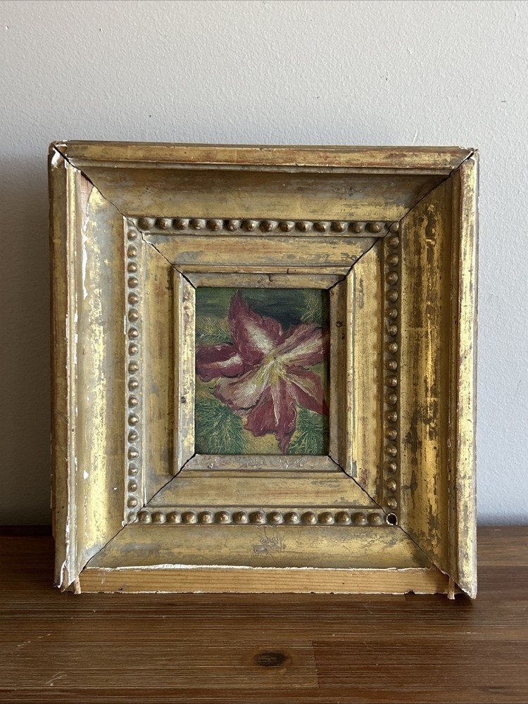 Vintage Gilt Framed Oil on Board Painting of a Flower Decorative Original Art