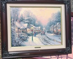 Thomas Kinkade Village Christmas Cottage VIII 32.5″ DNA #89/4950 Framed Painting