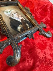 SMALL ORIGINAL PAINTING ON PORCELAIN Young Woman FRAGILE BLACK FOREST FRAME