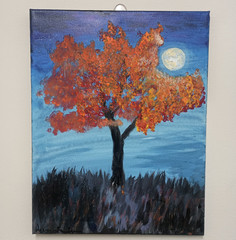 Original Autumn Moon Tree Acrylic Painting 11×14 Signed Canvas Wall Art