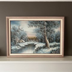 RARE Exquisite Signed Large Winter Snow Landscape Oil Canvas Painting – Cafieri