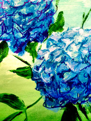 LOVELESS – „BLUE HYDRANGEAS“ 11 X 15 acrylic on gallery paper