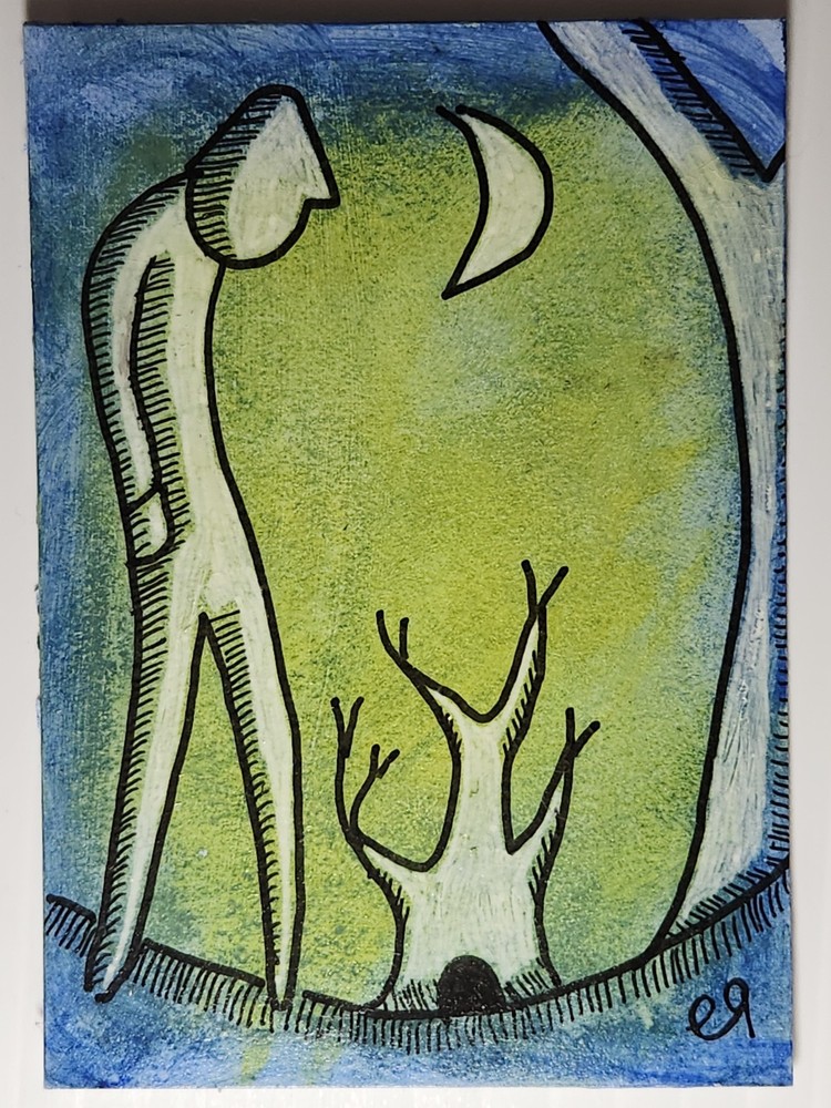e9Art ACEO blue at night outsider art brut naive
