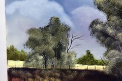 20″ Oil Painting Canvas Rustic Country Fence Panorama Blue Sky Lea Mikel #33