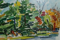 Father & Son Immersed in Color-Landscape Oil Painting-60s-I.L. Winarsky