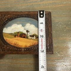 Vintage Miniature Oil Painting 3”x4” Signed Carved Wood Oval M Whitaker Farm