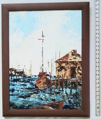 VINTAGE SEASCAPE ACRYLIC PAINTING~SIGNED COLLINS-LOOK !