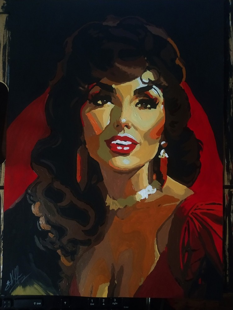 Acrylic Portrait of Esmeralda (Gina Lollobrigida) in cartoon style, handmade