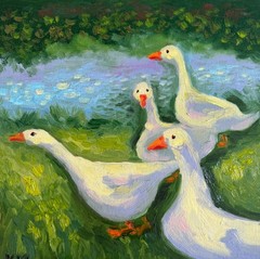 Ducks Original Oil Painting Landscape Bird Animal Farm Art VICTORIA MAC 12X12”