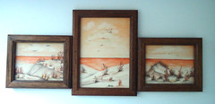 3pc Artist Sara JL.Amanl Oil Painting Dune Beach Seagulls Lake Front Waves 8×6″