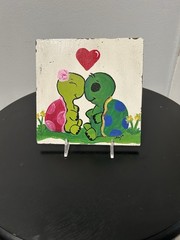 acrylic painting on wood turtles heart whimsical contemporary art small