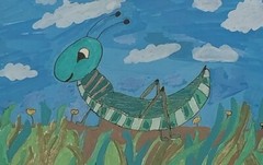 G.A.Titan Acrylic Painting IMPRESSIONISM Grass Hopper Cricket Artwork