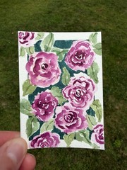 ACEO Original rose garden flowers abstract botanical illustration 2.5×3.5in
