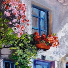 YARY DLUHOS Italy Village Cobblestone Street Light Shadow Original Oil Painting