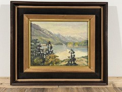 1940 Japanese Semi Antique Landscape Oil Painting Vintage Landscape Painting