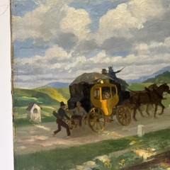 Antique Impressionist Painting Horse Carriage Landscape Mystery Oil 1910’s 22″