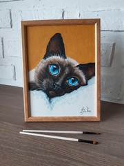 Siamese Cat Oil Painting Blue Eyes Art Original Pet Portrait Cat Lover Gif 7×9