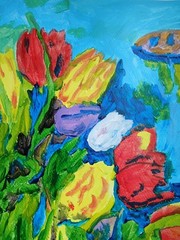 Abstract/Impressionism 11×14 Tulip Bunch Handmade Colorful Art Painting