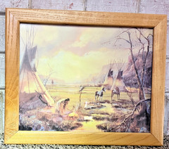 Pair Hulan Fleming 8×10 Framed Western Prints Indian Settlement Golden Shadow
