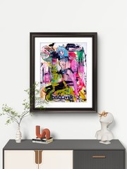 Original Expressionist Art 14×11 Dinosaur Woman Acrylic Painting Collage Paper