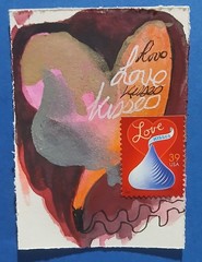 Postal Whimsy™ Hershey Kisses Love Stamp Card #4 OOAK Watercolor Heart Giftable