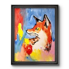 Original Fox Painting Abstract Expressionist Canvas 14×11 Woodland Wildlife Art