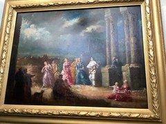 19th Century – French Oil Painting – People in Ruins Comedia Del Arte Pierrot