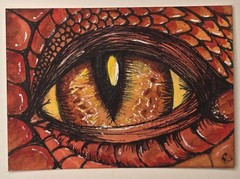 Aceo Original Watercolor art Fire Dragon Eye Close up Fantasy Lizard Nikki C