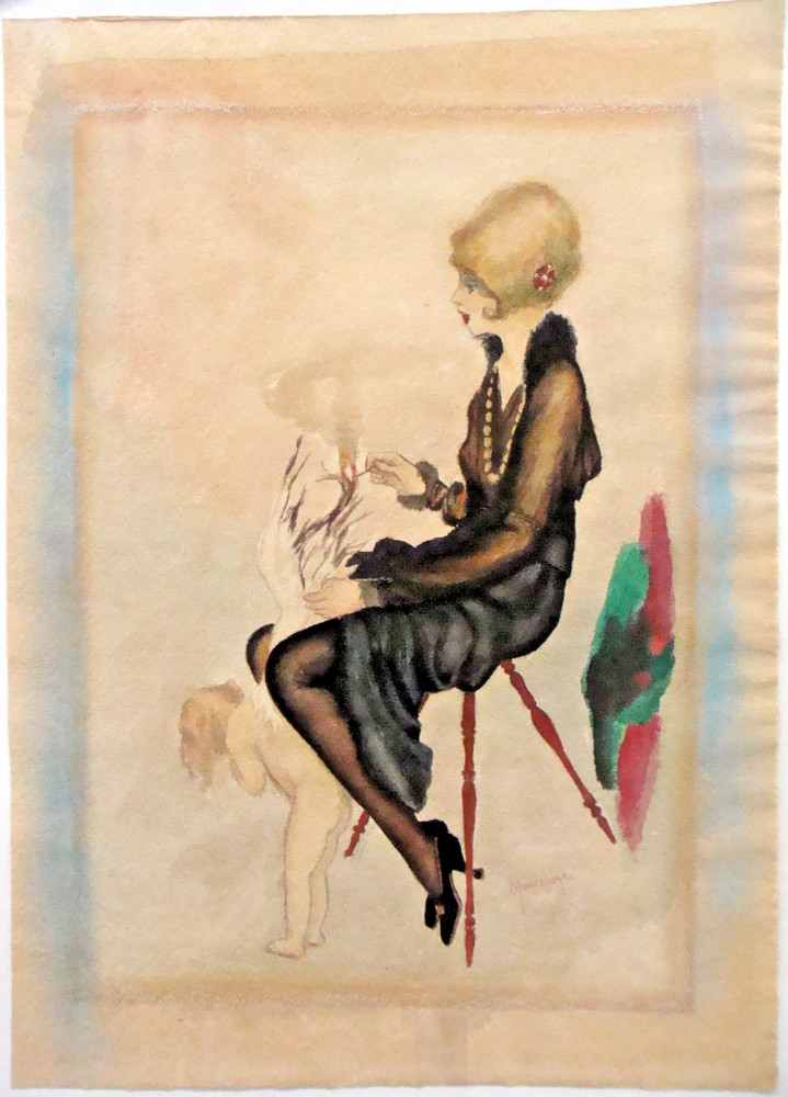 1920 Montenegro Watercolor After Raphael Kirchner “Signed Wings” Art Nouveau