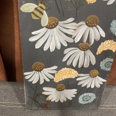 Vintage Hand Painted Butterflies Daisies Flowers on Wood Wall Plaque 25”