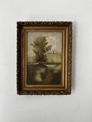 Early 1900s Pastoral Landscape Oil on Canvas Painting