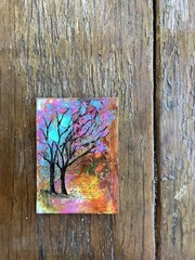 Aceo Painting Original By Kenna Tree 5. Collector Card Art 2.5” X 3.5” Signed