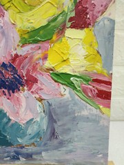 Original oil painting Pink Yellow tulips flower Artwork Still life wall art 9×7