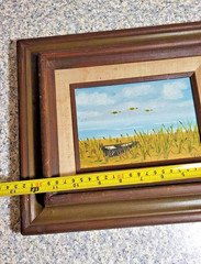 Vintage Mexican Oil Painting Coastal Landscape Ducks Mid-Century Wood Frame